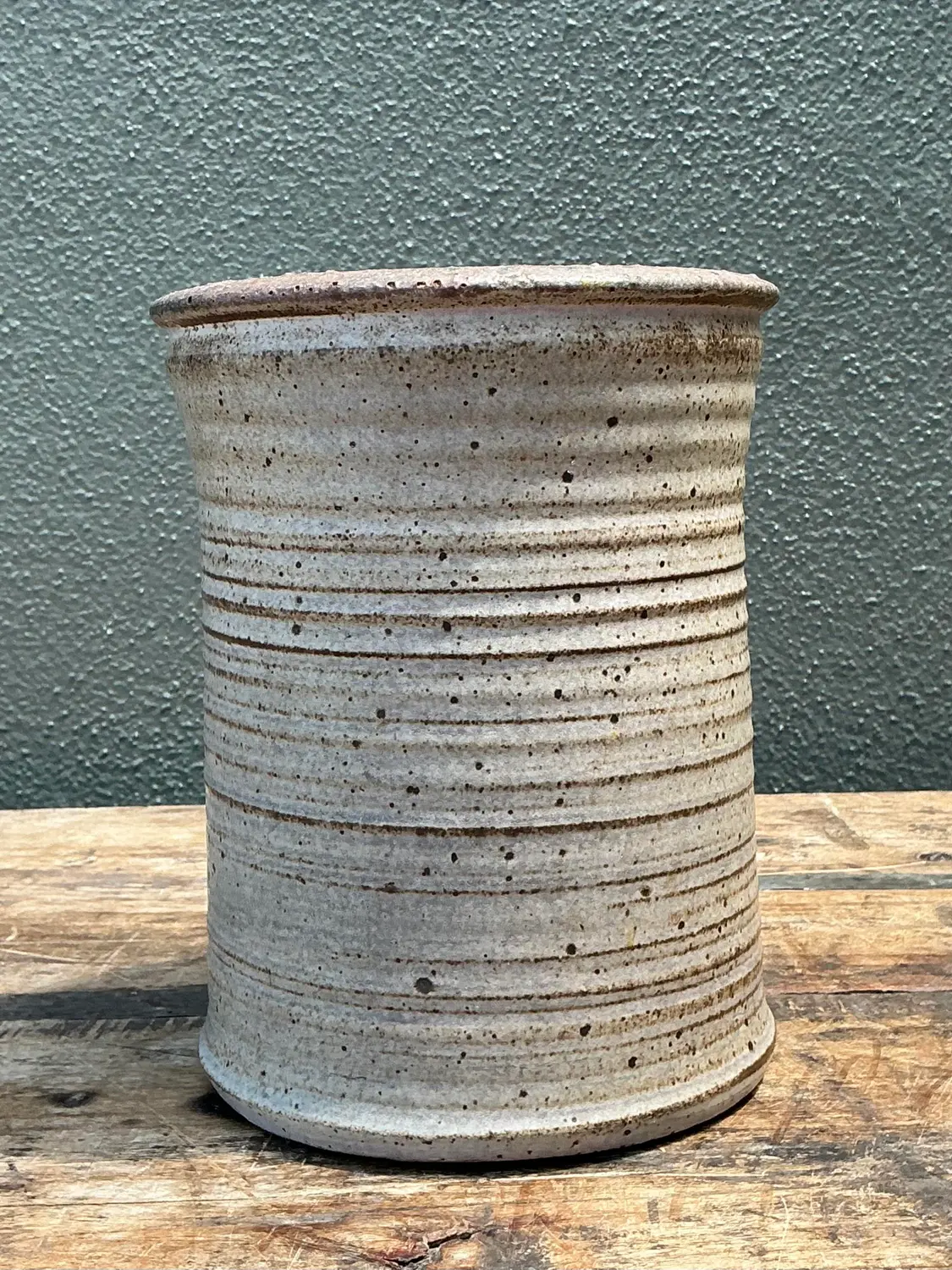 Vintage Original Studio Pottery Ribbed Vase - Back view