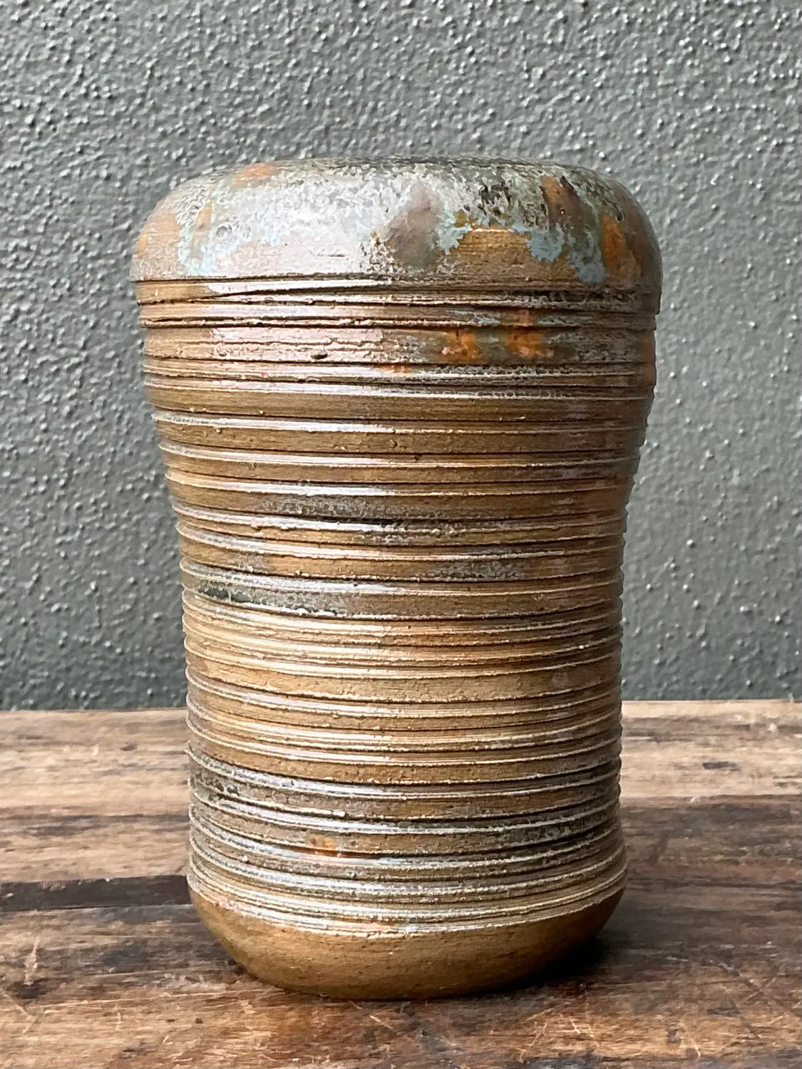 Vintage Original Studio Pottery Ribbed Vase - Detail view