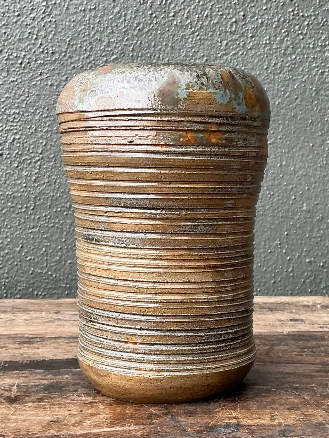 Vintage Original Studio Pottery Ribbed Vase - Side view