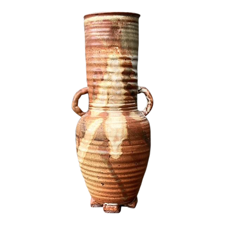 Vintage Original Studio Pottery Ribbed Vase - Detail view