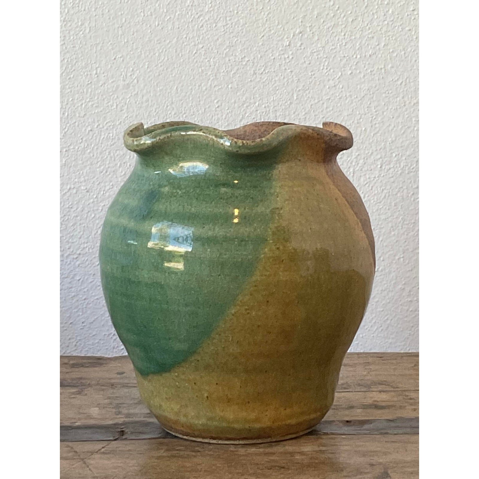 Vintage Original Studio Pottery Ruffle Vase - Side view