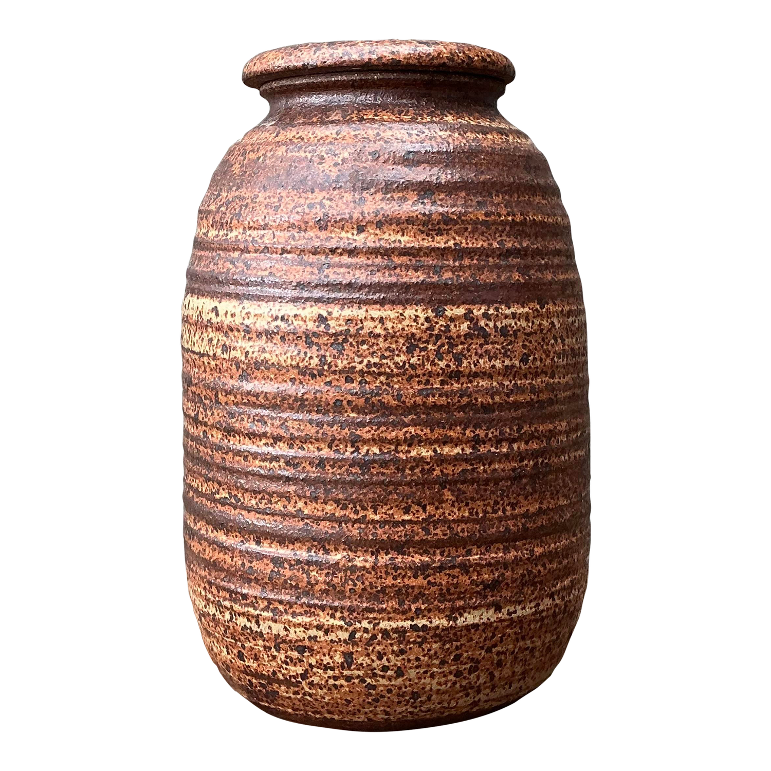 Vintage Original Studio Pottery Striped Lidded Vase - Detail view