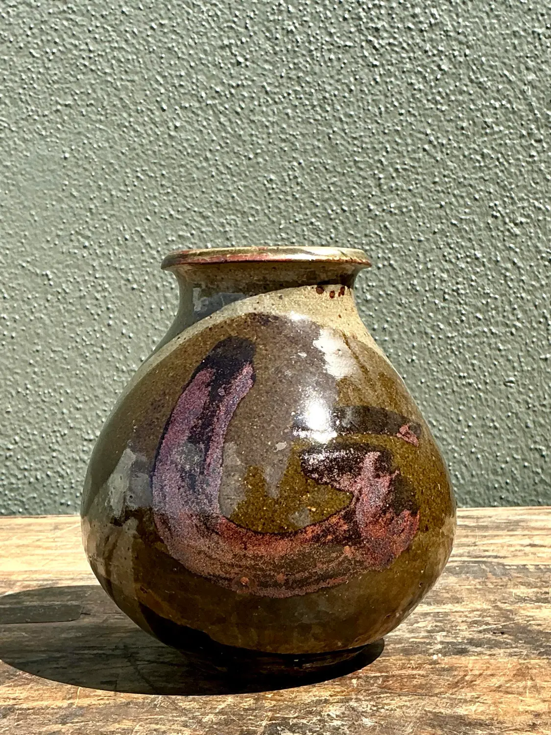 Vintage Original Studio Pottery Swirl Vase - Top view