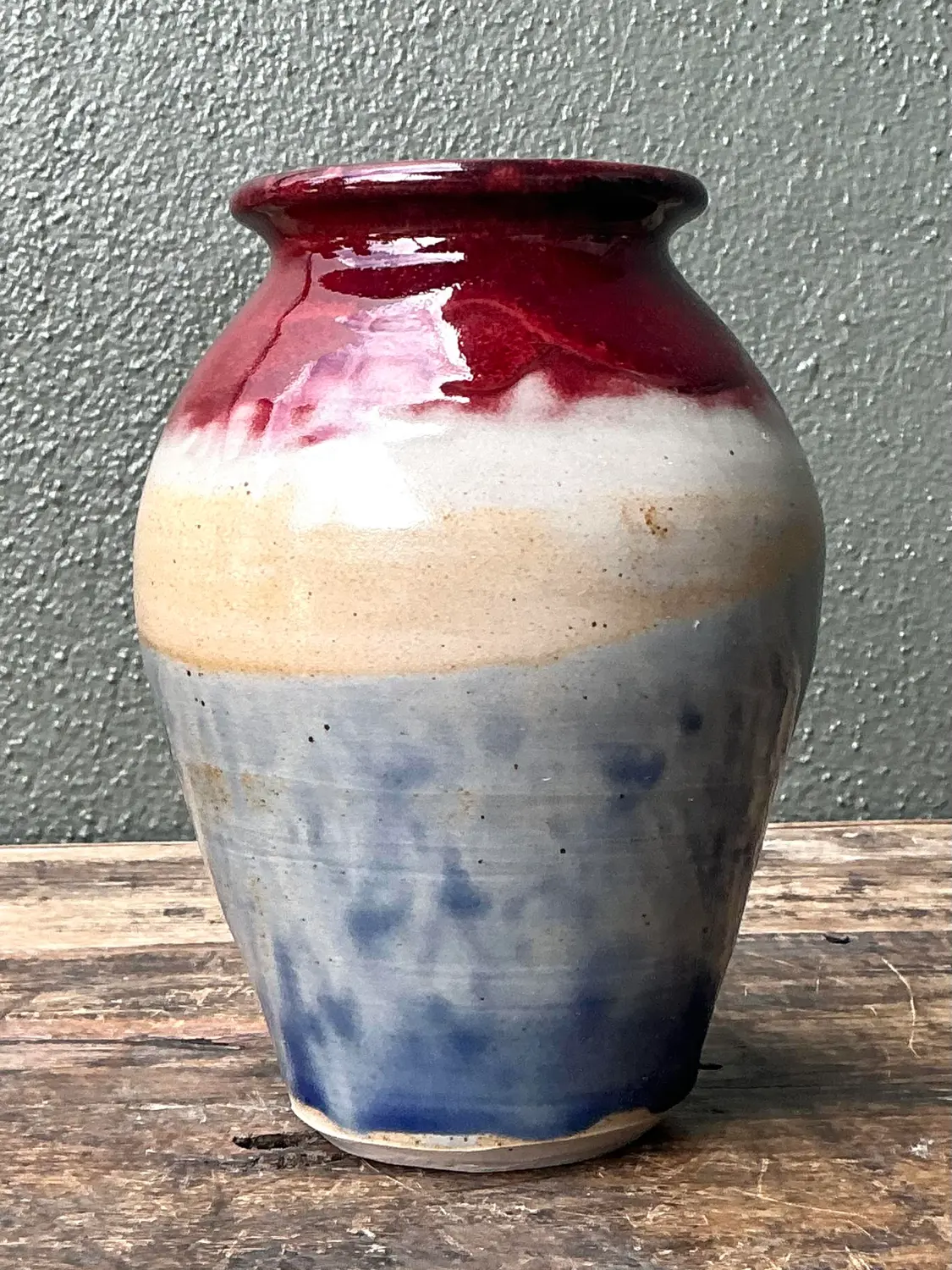 Vintage Original Studio Pottery Tri Stripe Bowl - Back view