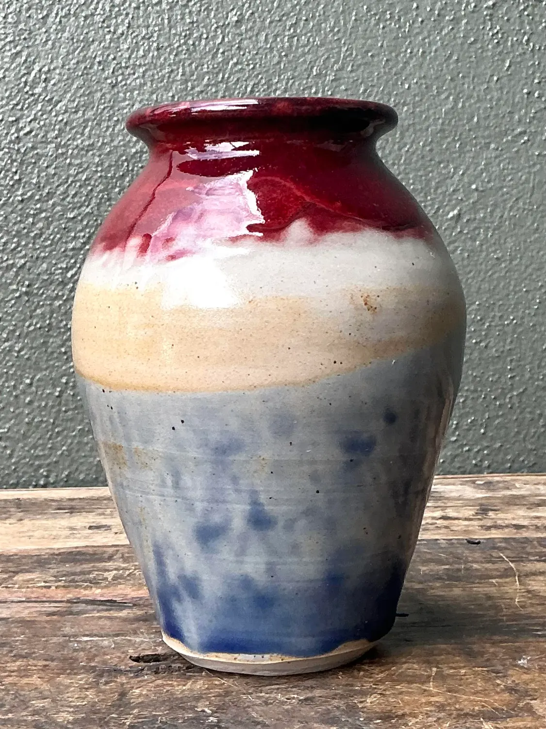 Vintage Original Studio Pottery Tri Stripe Bowl - Side view