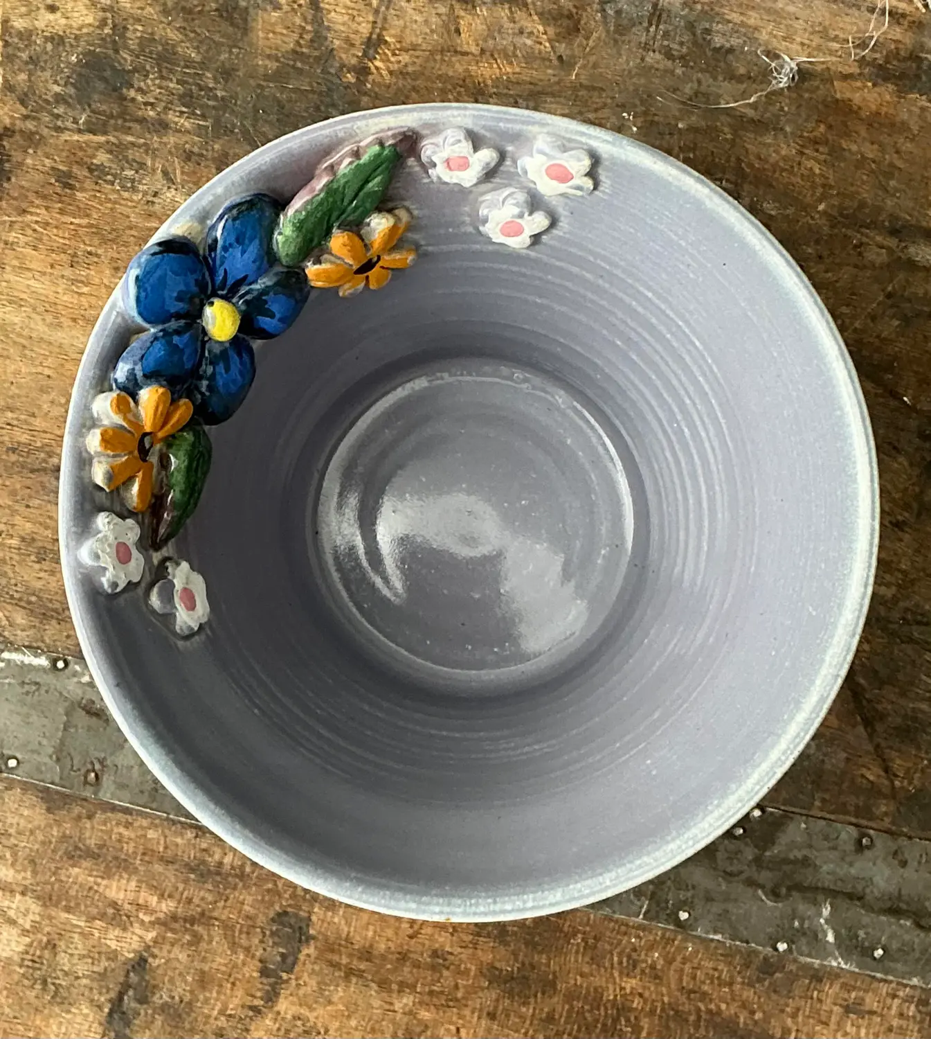 Vintage Original Studio Pottery Triple Flower Bowl - Back view