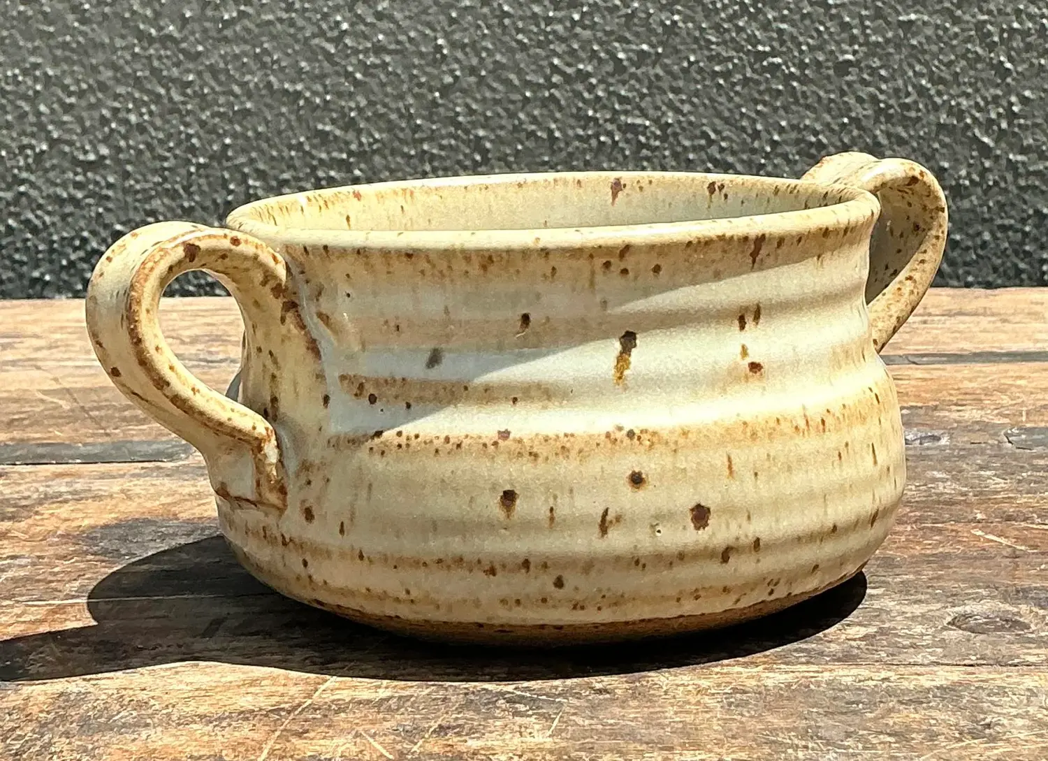 Vintage Original Studio Pottery Two Handle Bowl - Top view