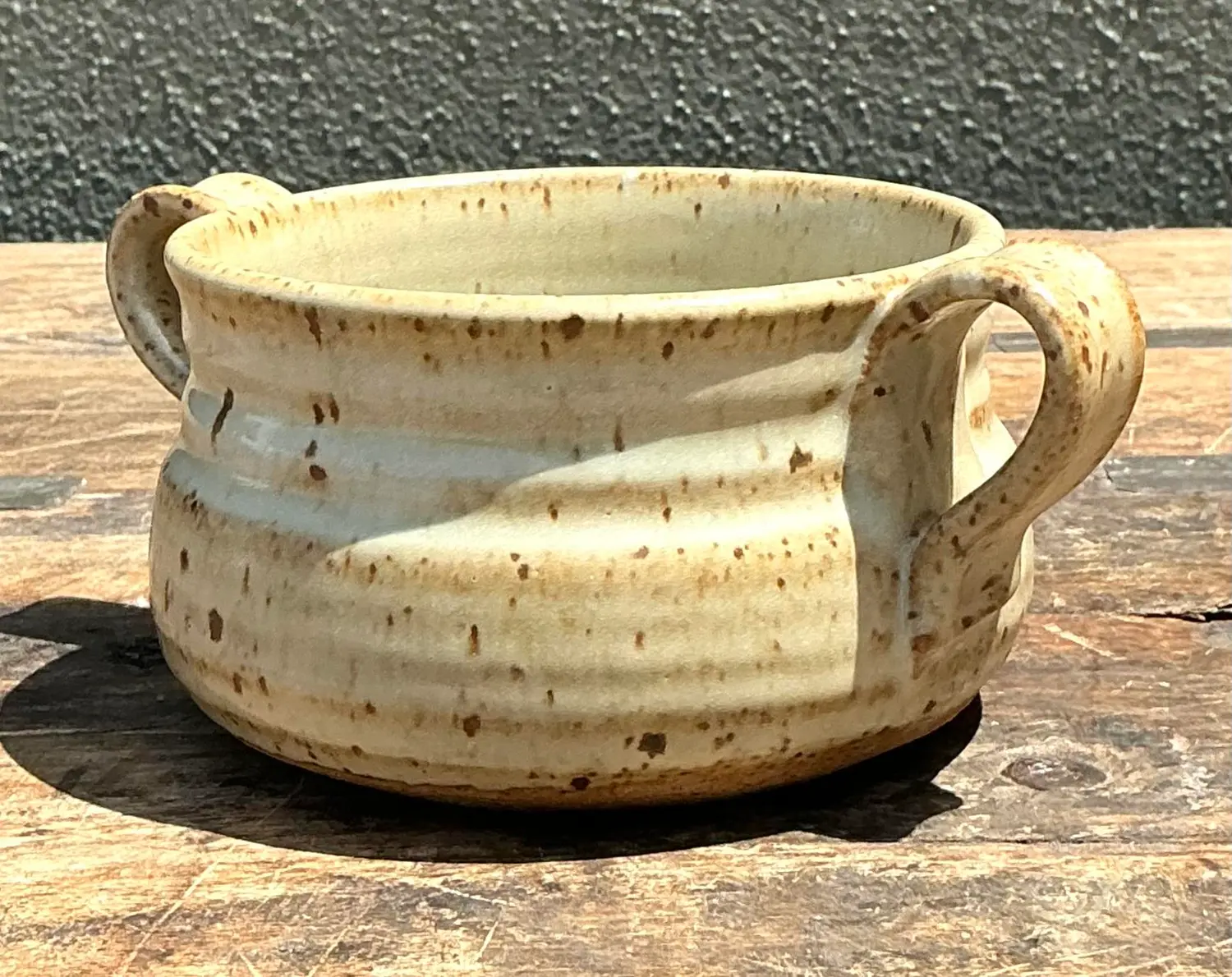 Vintage Original Studio Pottery Two Handle Bowl - Side view