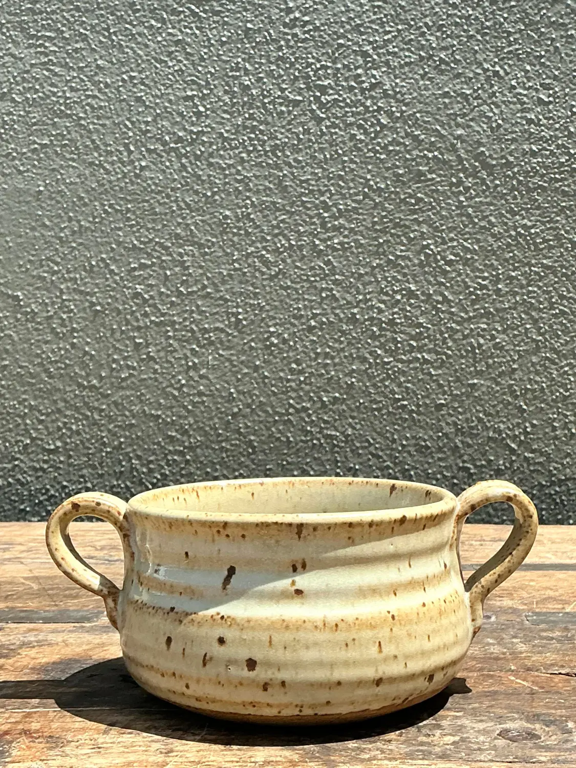 Vintage Original Studio Pottery Two Handle Bowl - Detail view