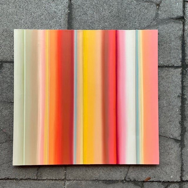 Vintage Original “Tangerine Spaces Between Trees” Striped Abstract Oil on Canvas - Side view