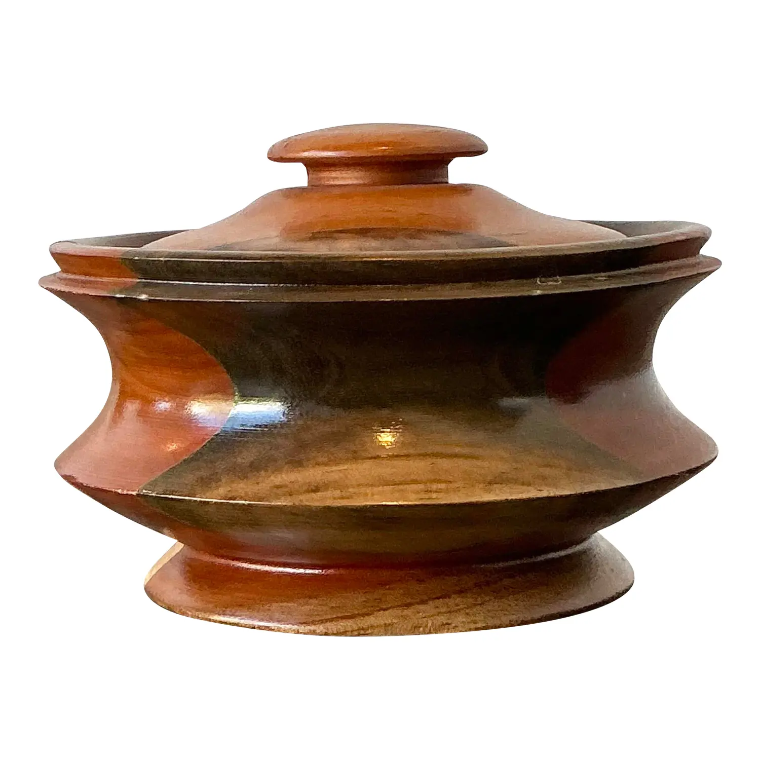 Vintage Original Turned Wood Lidded Bowl