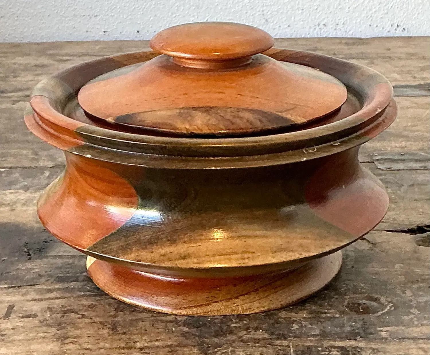 Vintage Original Turned Wood Lidded Bowl - Top view
