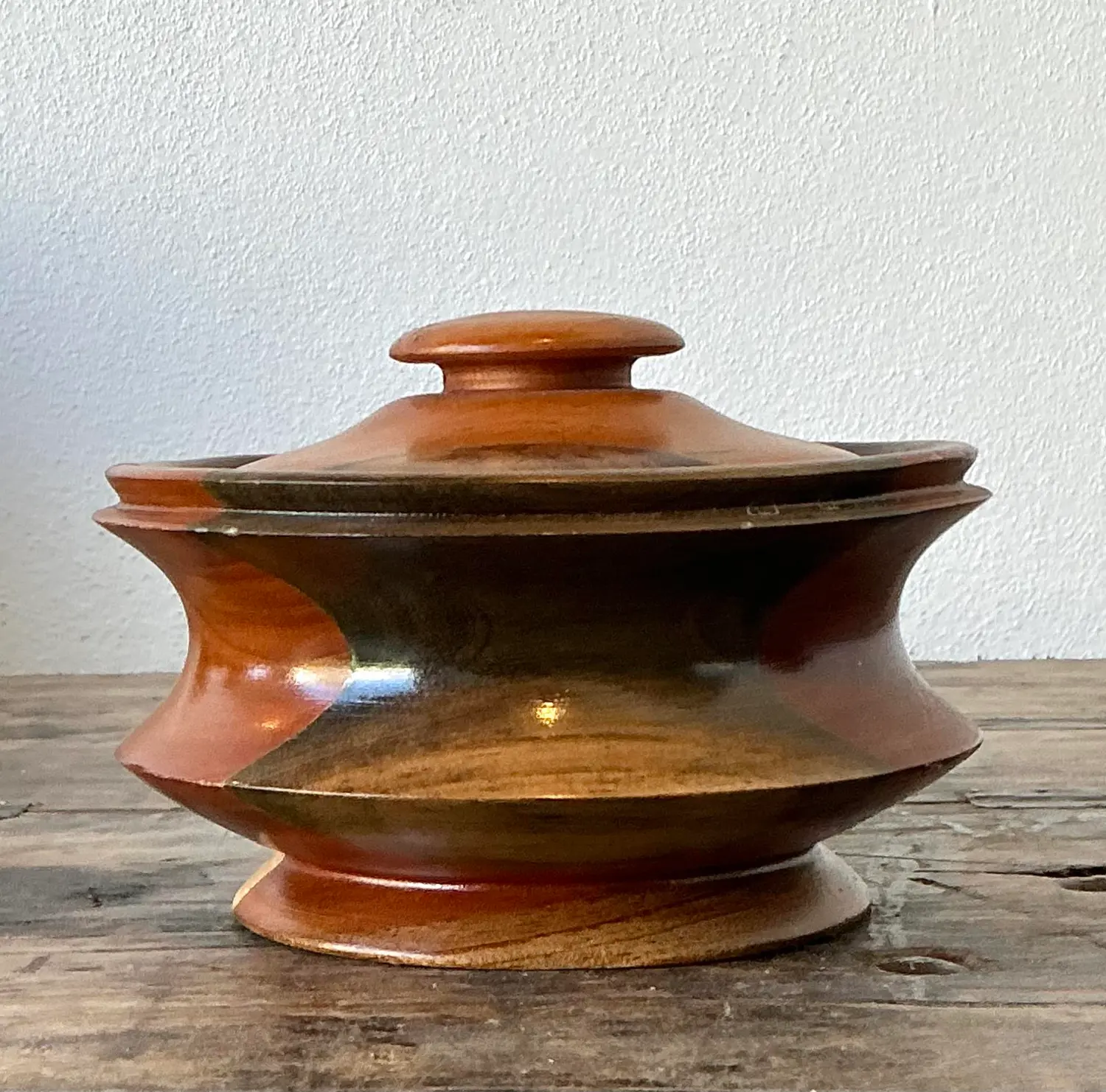 Vintage Original Turned Wood Lidded Bowl - Back view