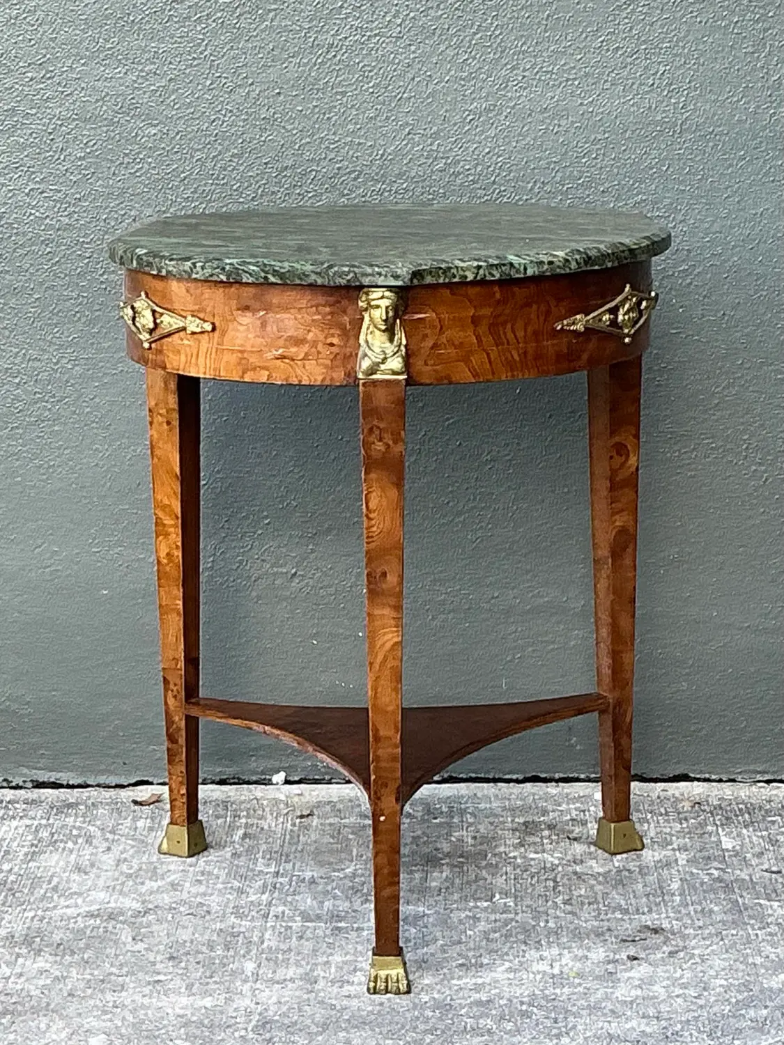 Vintage Ormolu Green Marble Side Table - Top view