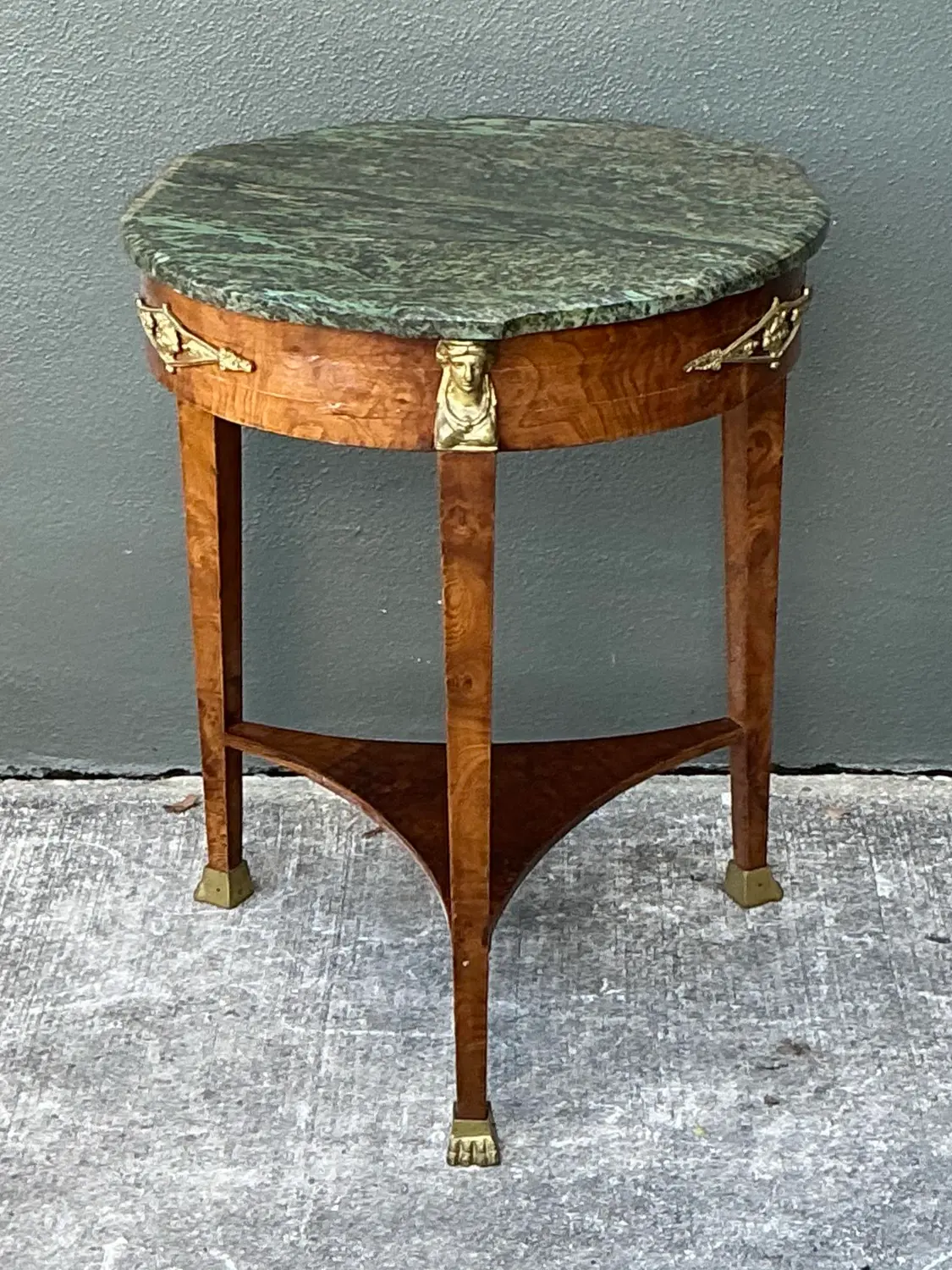 Vintage Ormolu Green Marble Side Table - Back view