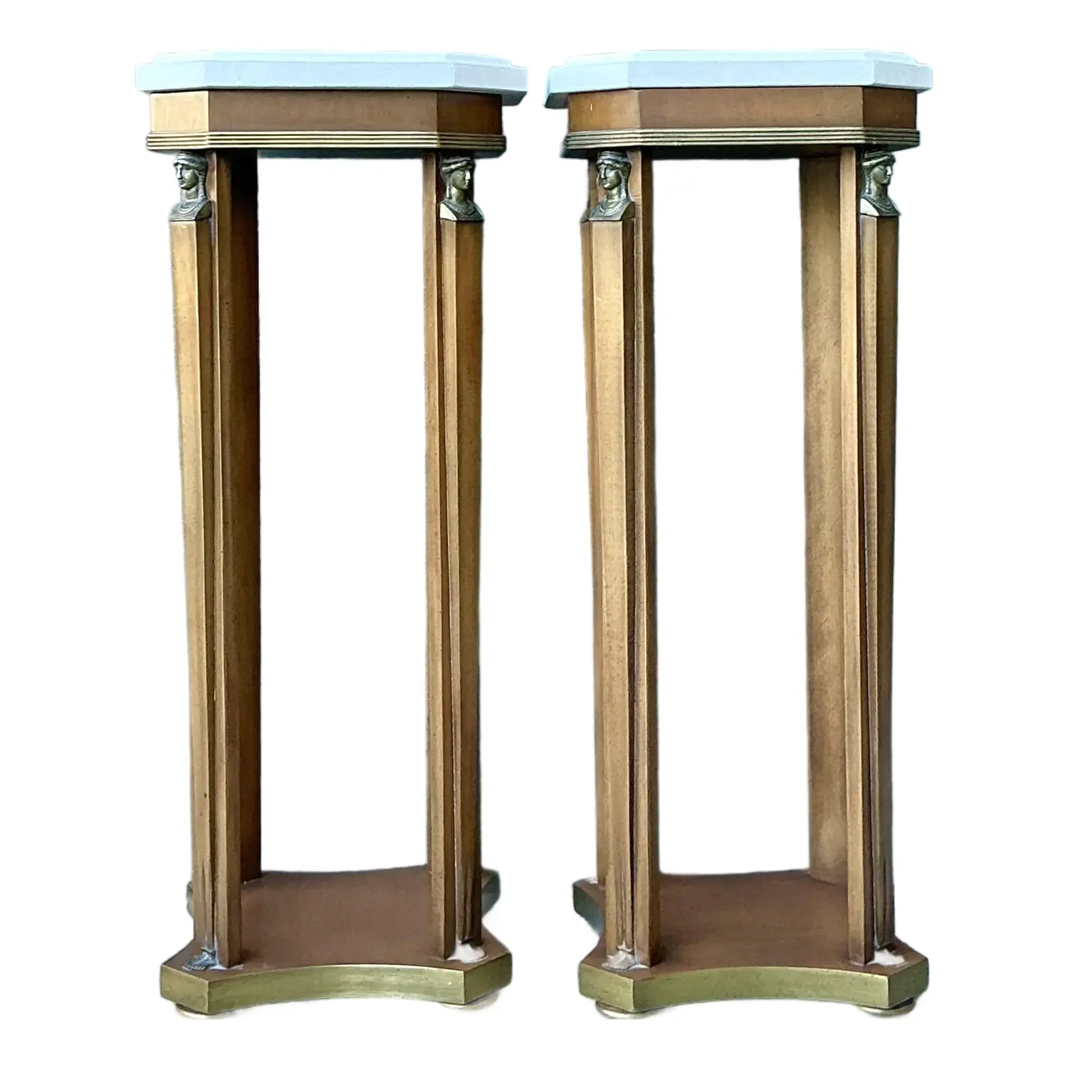 Vintage Ormolu Stone Top Pedestals - A Pair