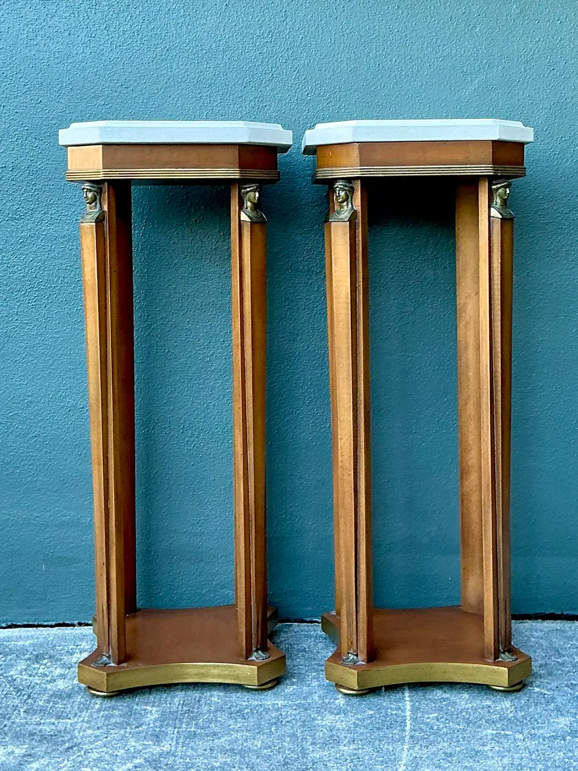 Vintage Ormolu Stone Top Pedestals - A Pair - Detail view