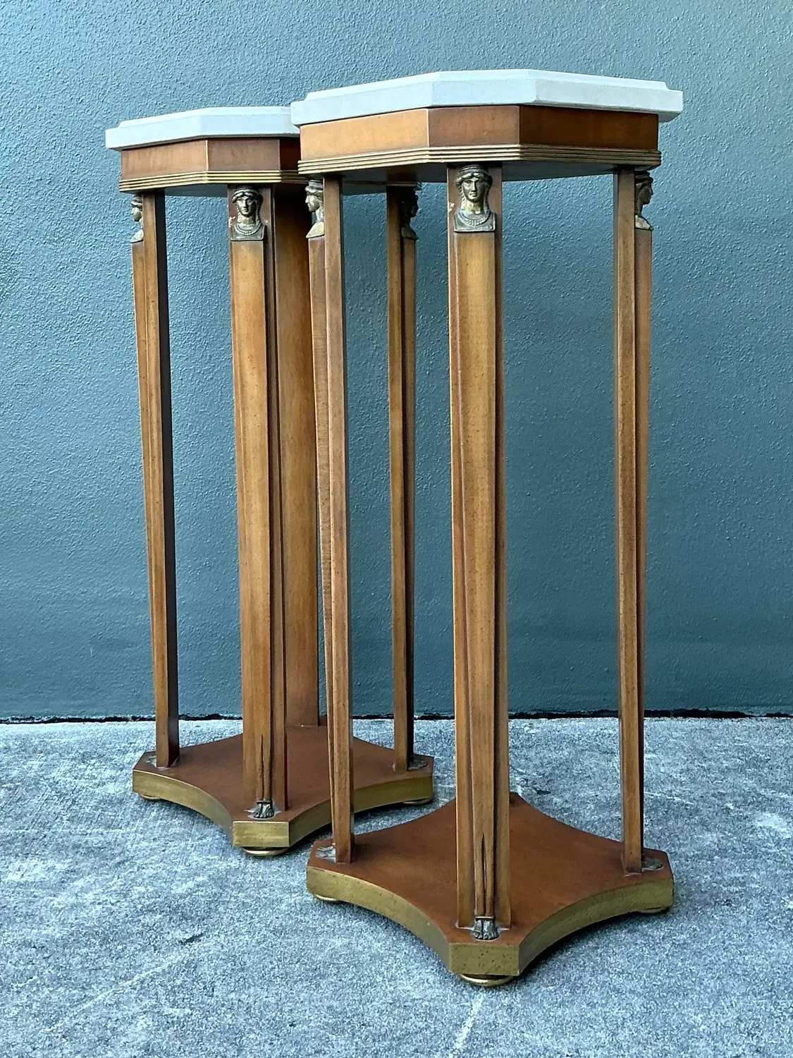 Vintage Ormolu Stone Top Pedestals - A Pair - Side view