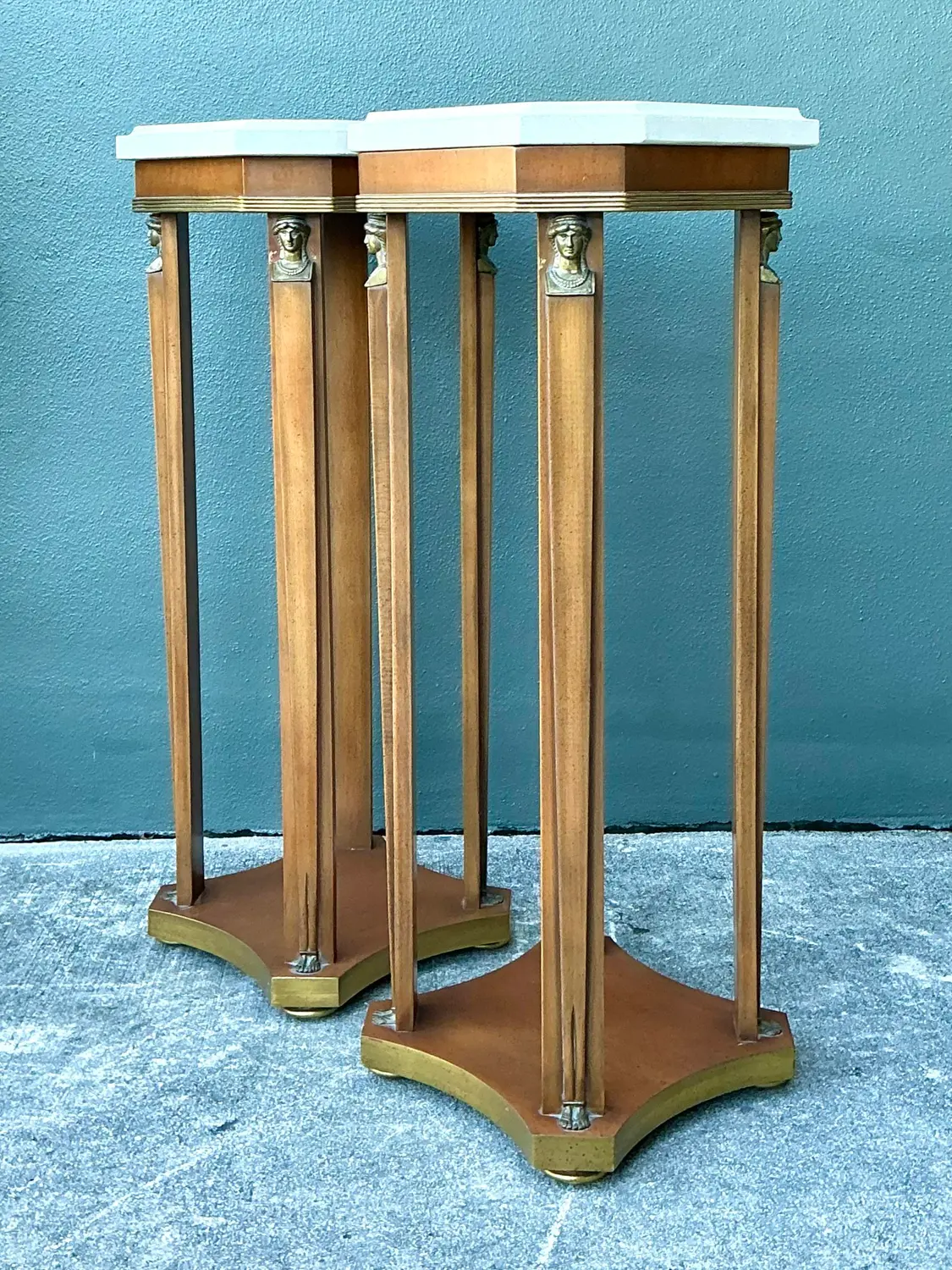 Vintage Ormolu Stone Top Pedestals - A Pair - Back view