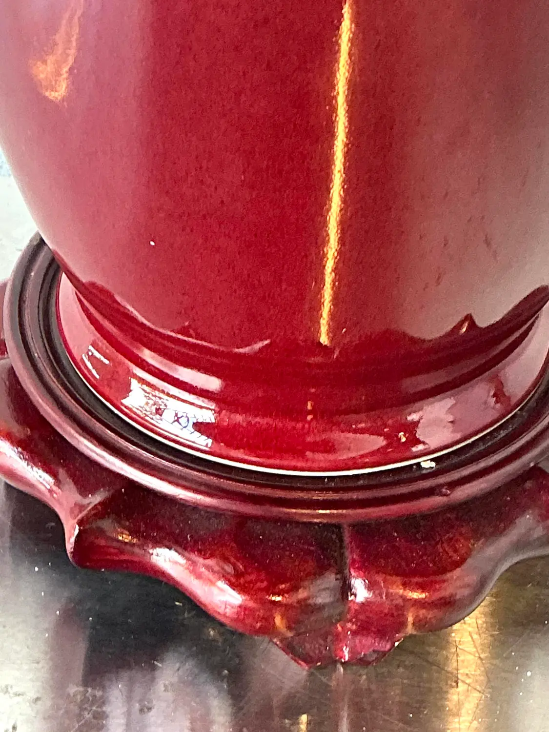 Vintage Oxblood Glazed Ceramic Lamp - Top view