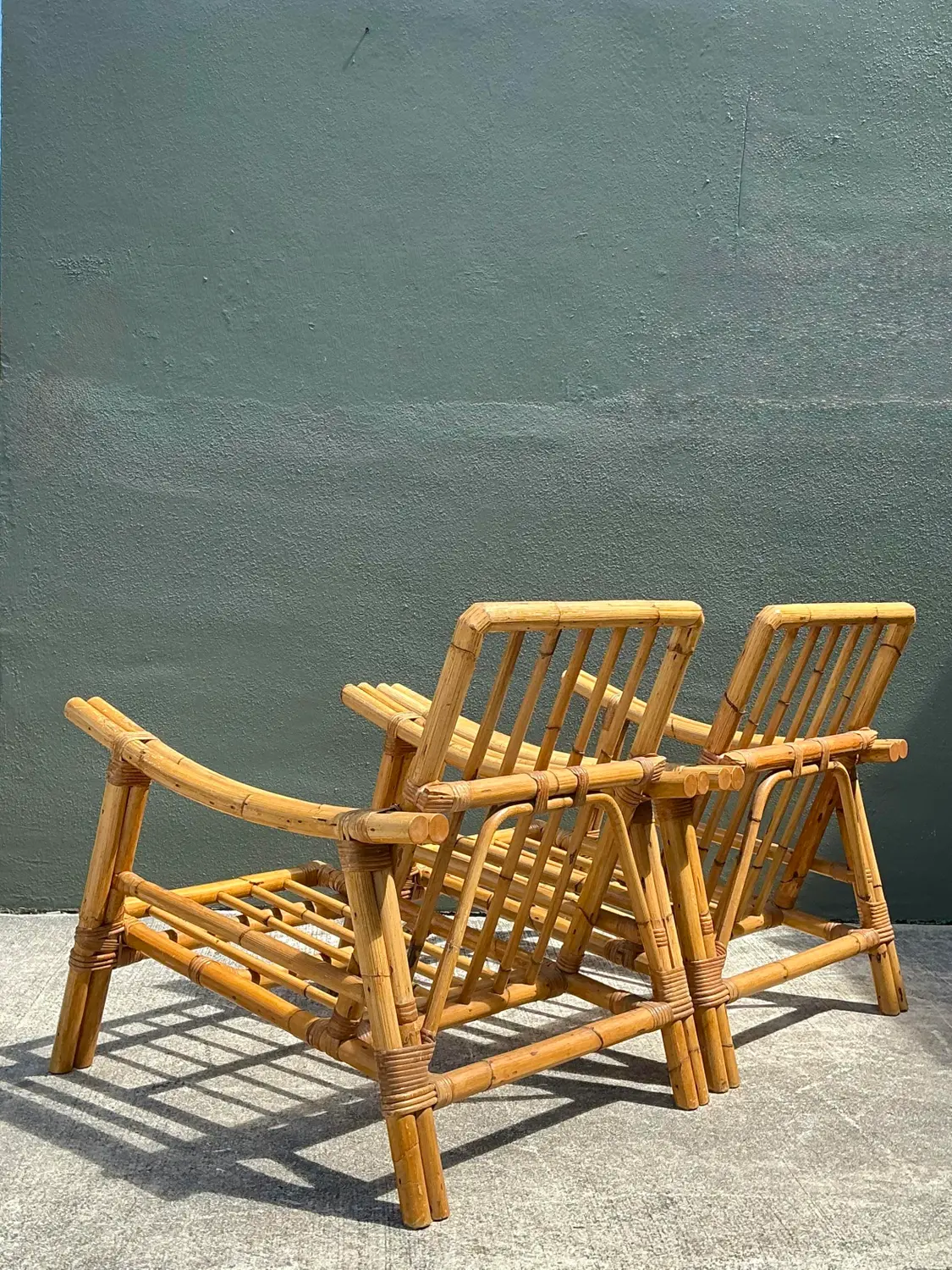 Vintage Pagoda Rattan Lounge Chairs After John Wisner - Detail view