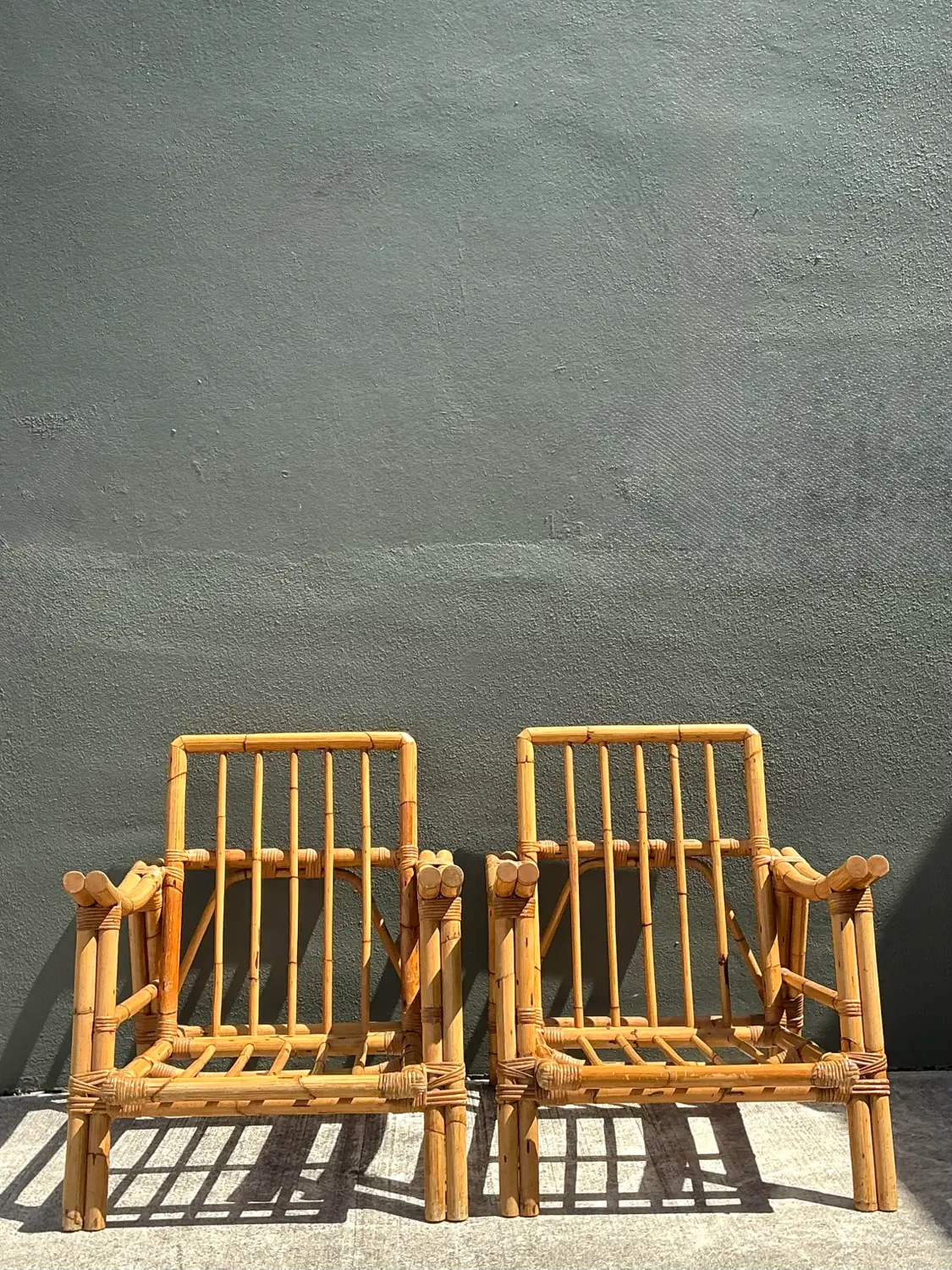 Vintage Pagoda Rattan Lounge Chairs After John Wisner - Top view