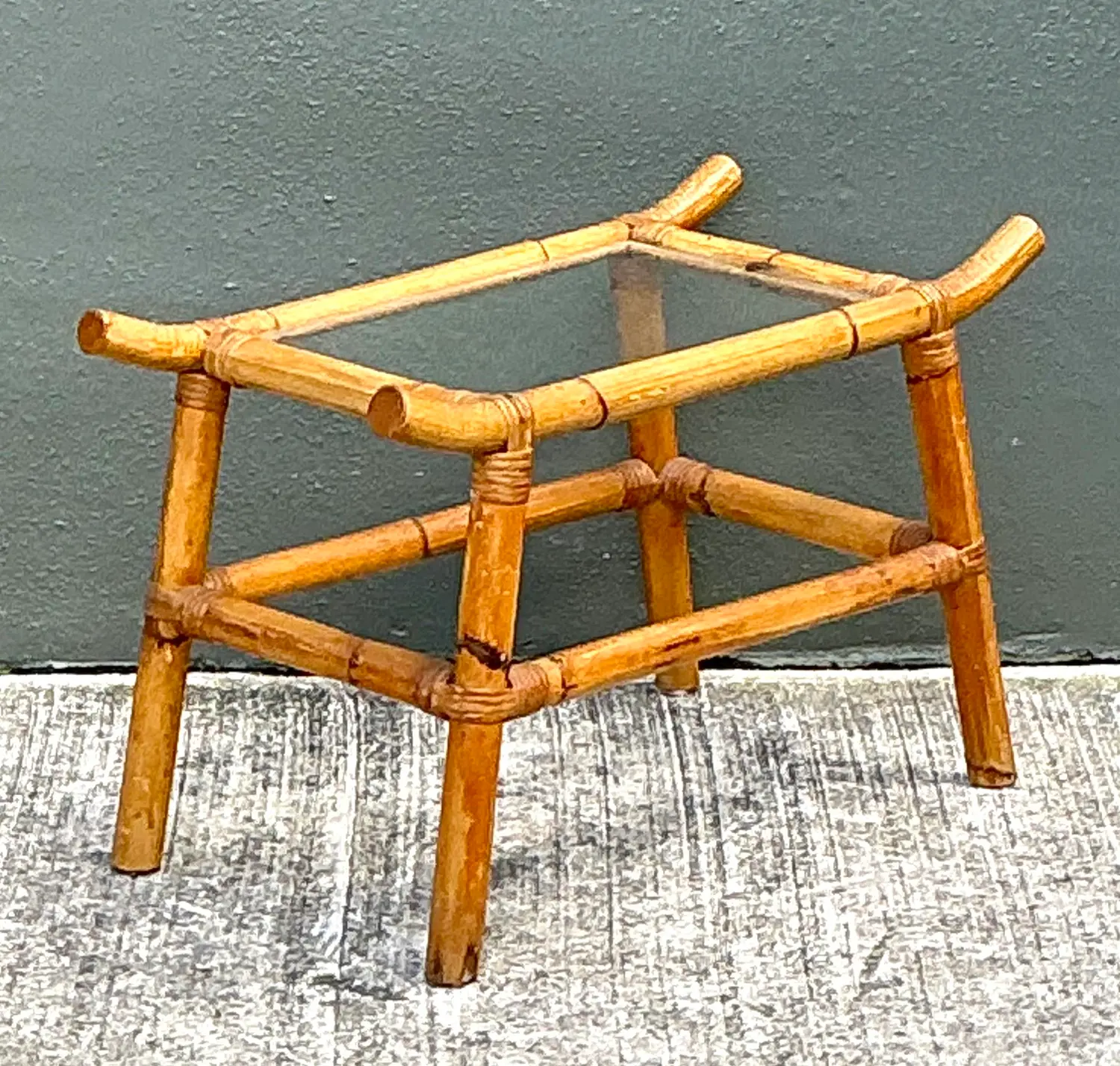 Vintage Pagoda Rattan Low Drinks Table - Side view