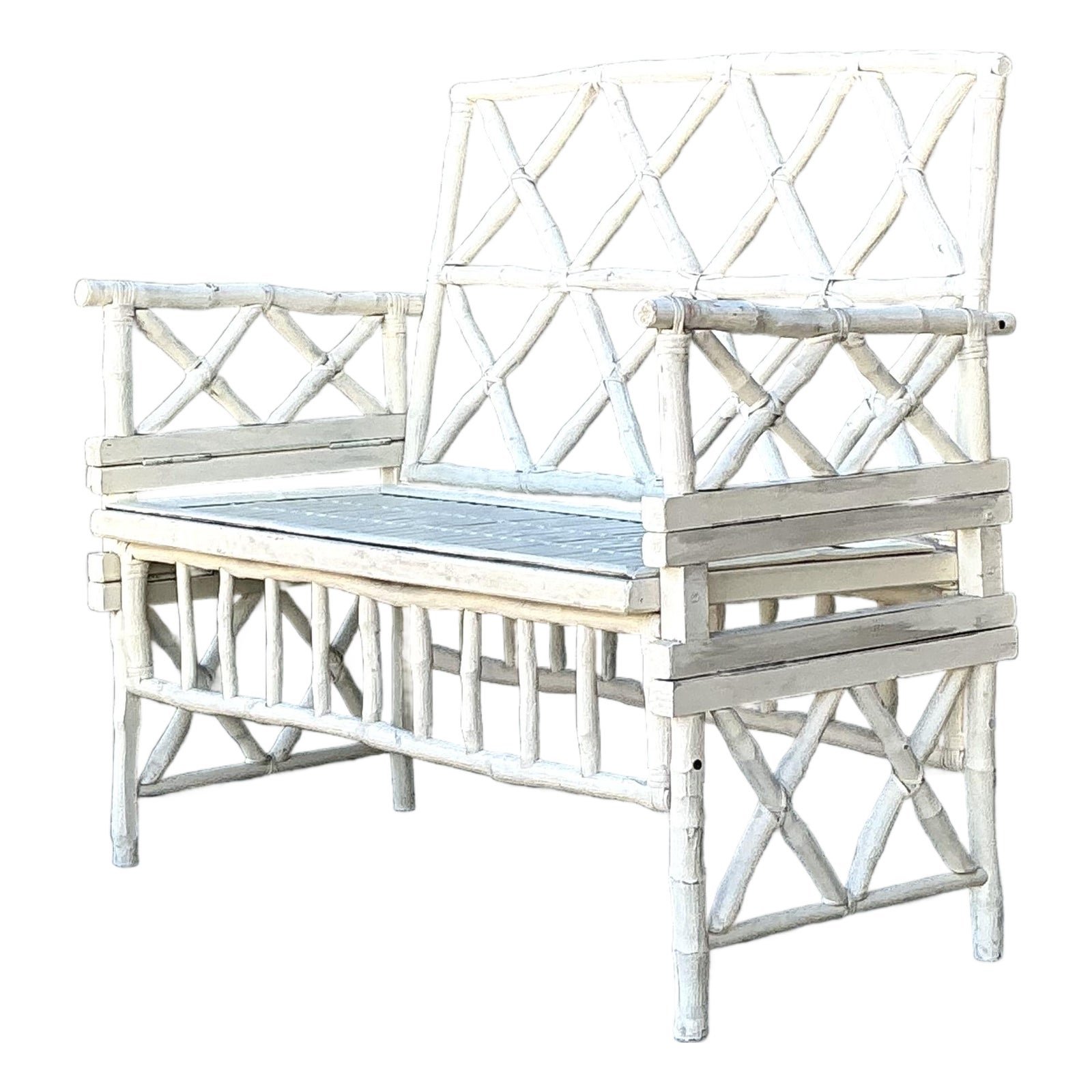 Vintage Painted Branch Trellis Bench