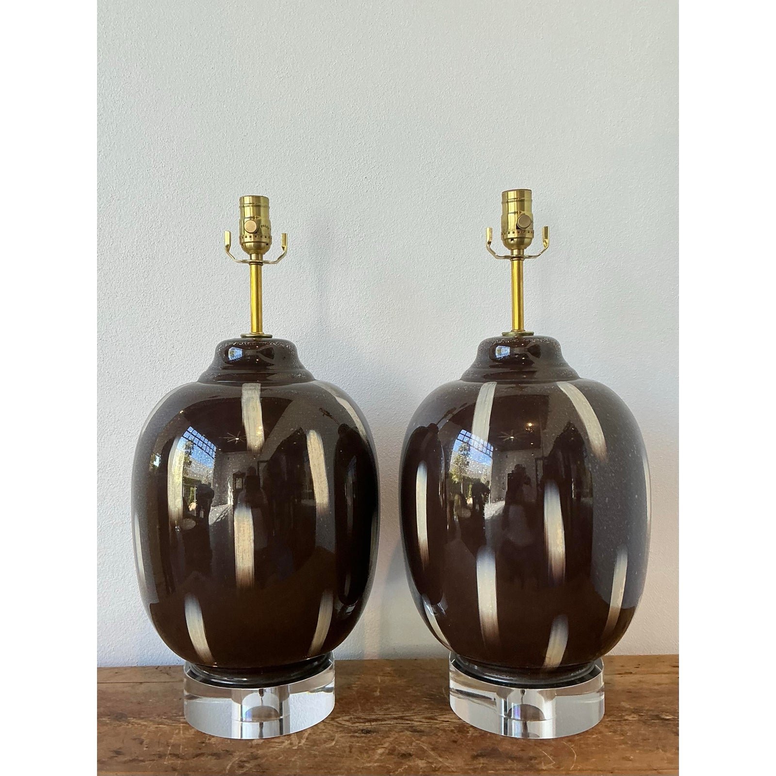 Vintage Painted Glass Lamps - A Pair - Side view