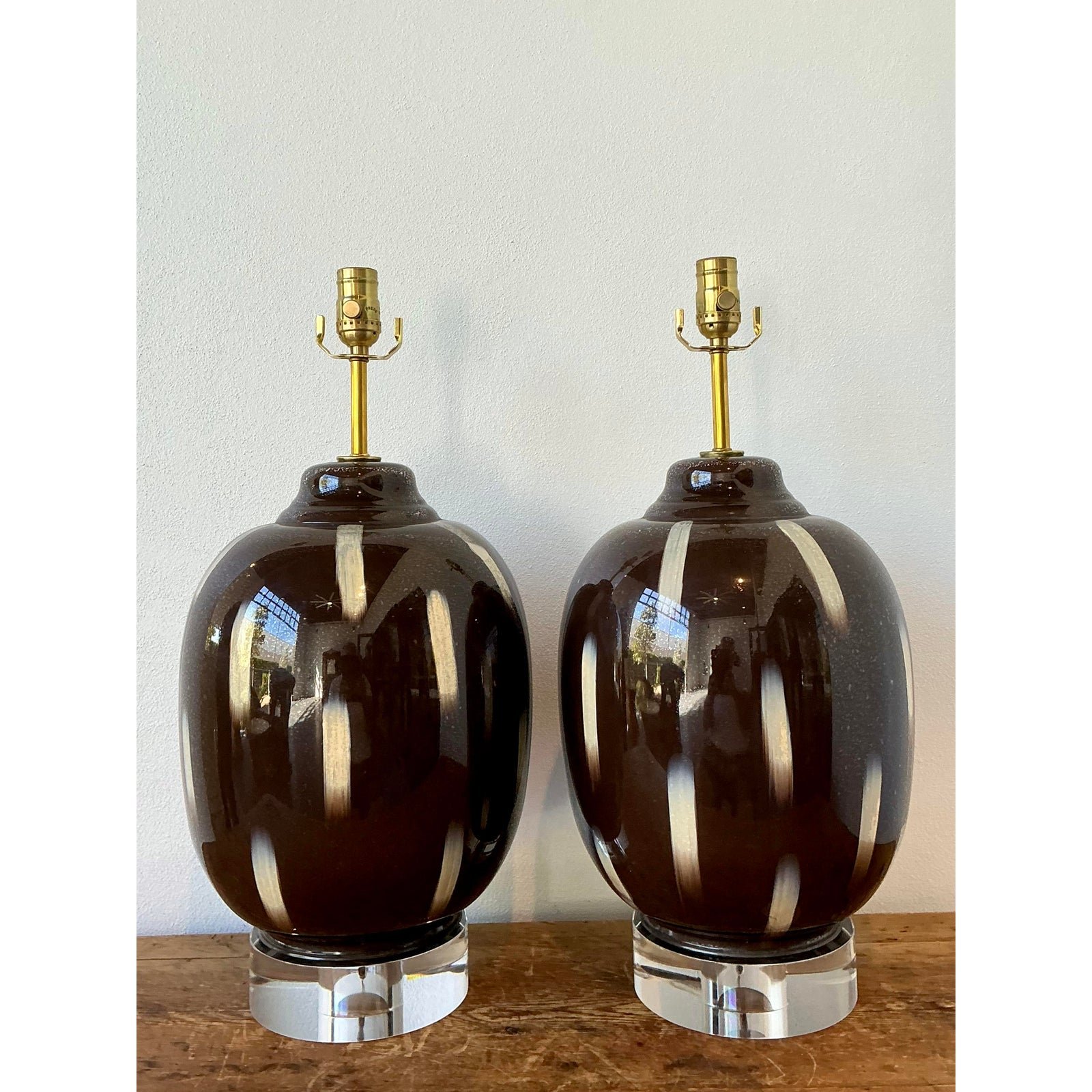 Vintage Painted Glass Lamps - A Pair - Back view