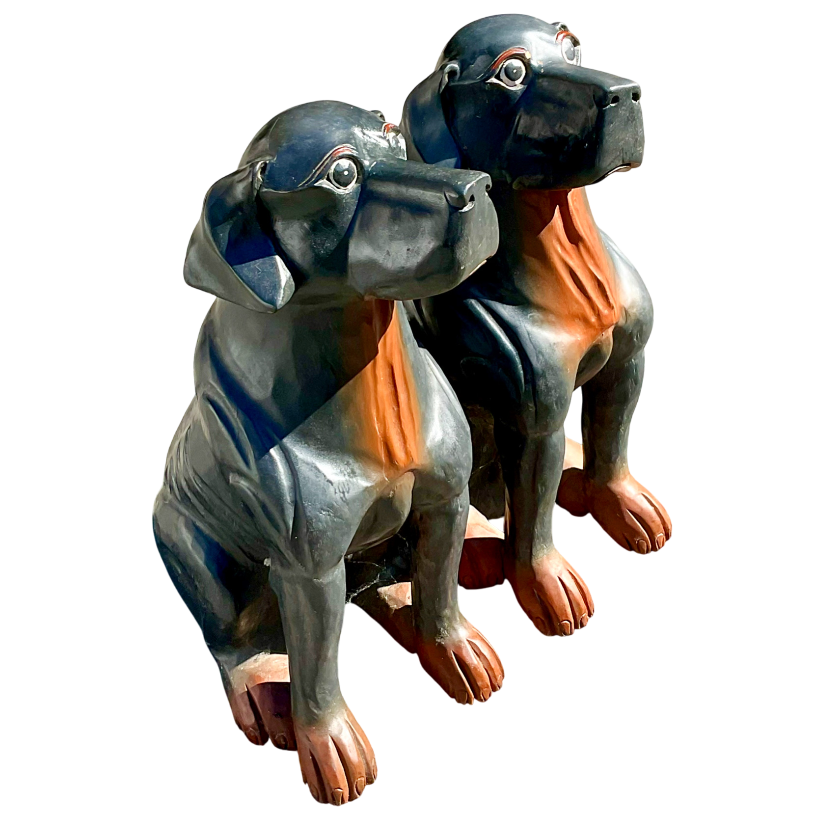 Vintage Pair of Wooden Carved Dogs - Top view