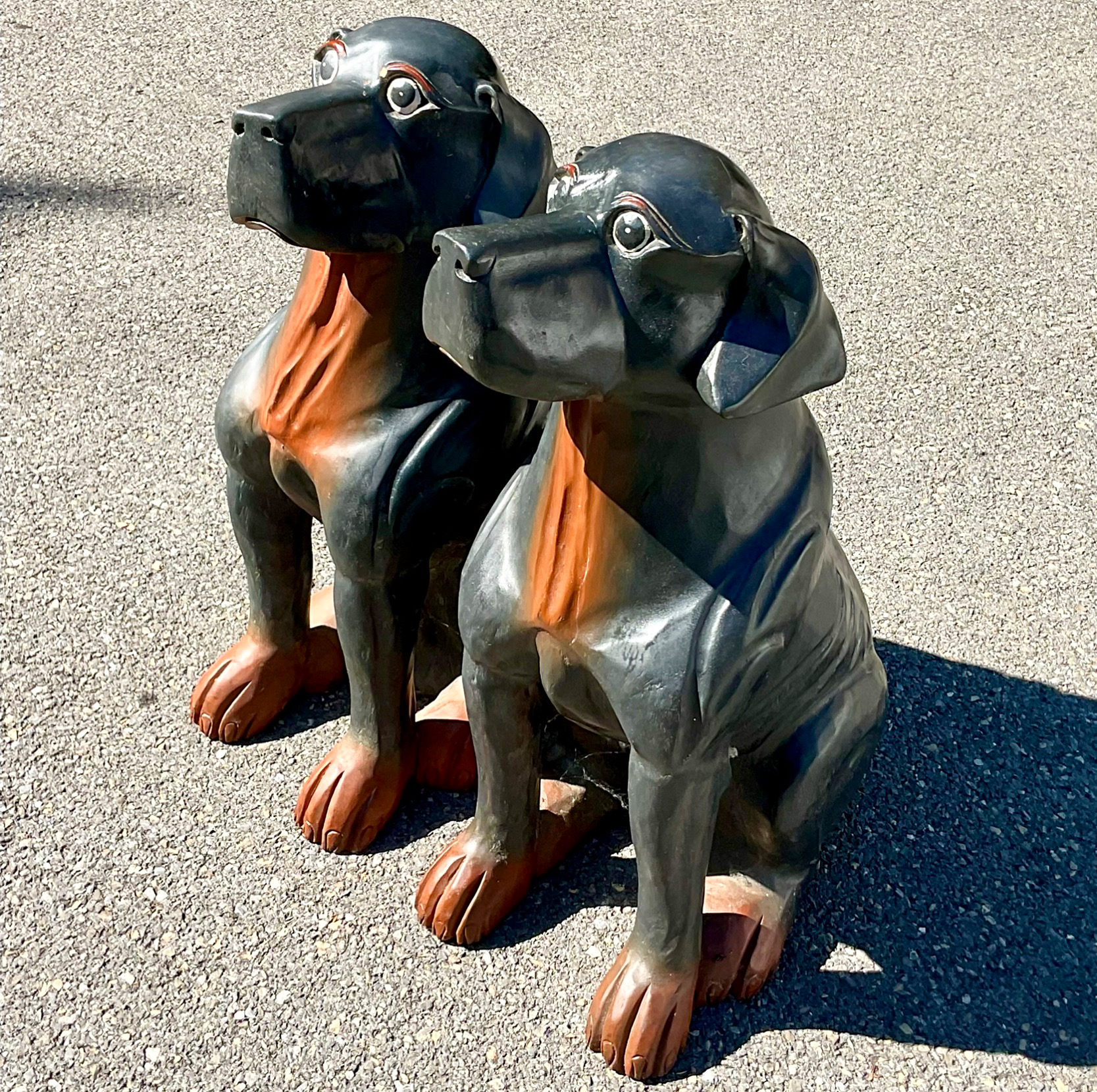 Vintage Pair of Wooden Carved Dogs - Back view