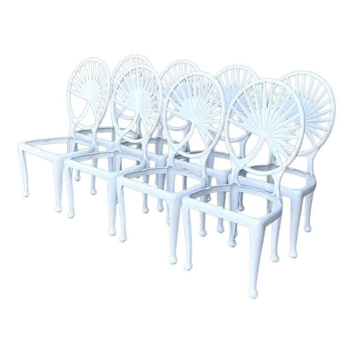 Vintage Palm Frond Cast Aluminum Dining Chairs - Set of 8