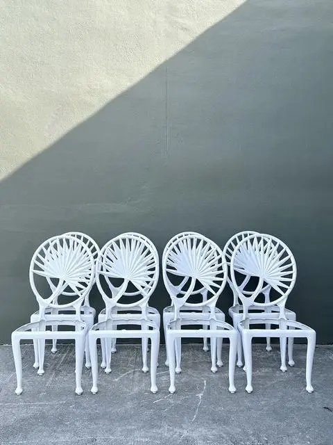 Vintage Palm Frond Cast Aluminum Dining Chairs - Set of 8 - Side view