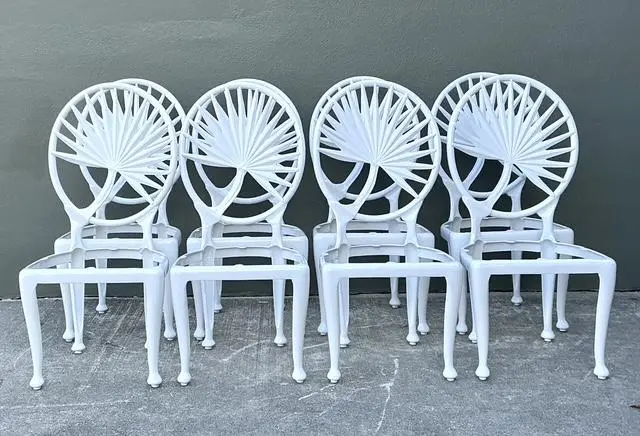 Vintage Palm Frond Cast Aluminum Dining Chairs - Set of 8 - Detail view