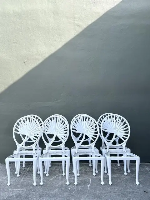 Vintage Palm Frond Cast Aluminum Dining Chairs - Set of 8 - Back view