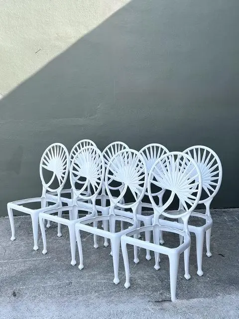 Vintage Palm Frond Cast Aluminum Dining Chairs - Set of 8 - Top view