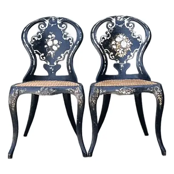 Vintage Papier Mache Cane Chairs - A Pair