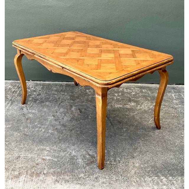 Vintage Parquet Inlay Extendable Dining Table - Detail view