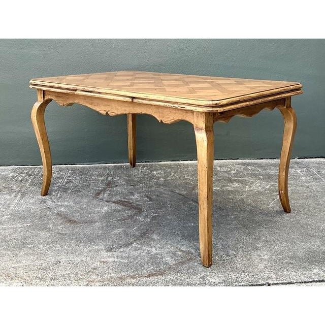 Vintage Parquet Inlay Extendable Dining Table - Top view
