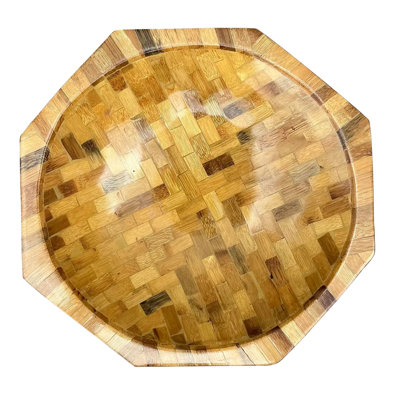 Vintage Parquet Rattan Wood Bowl