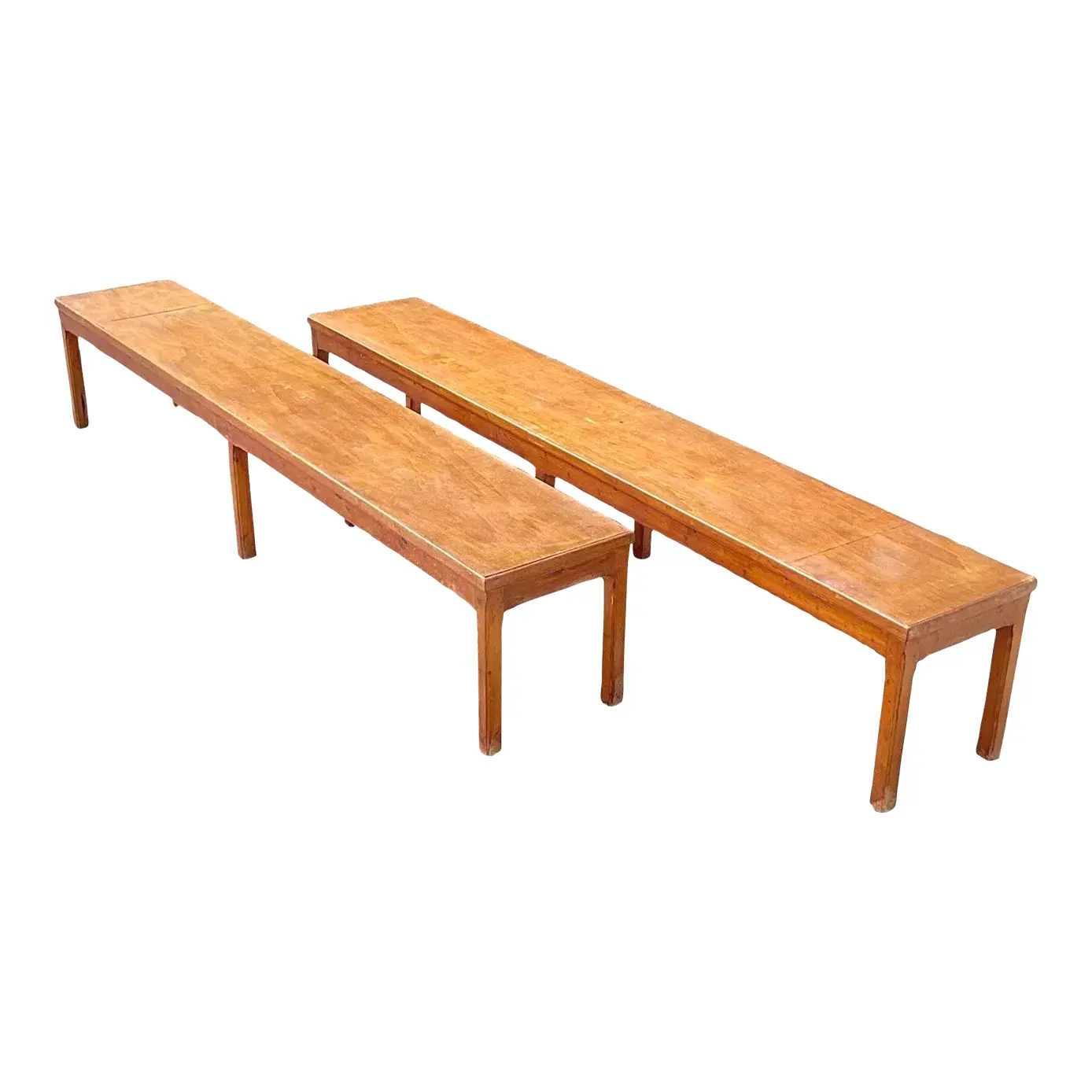 Vintage Parsons Style Monumental Wooden Bench - Pair