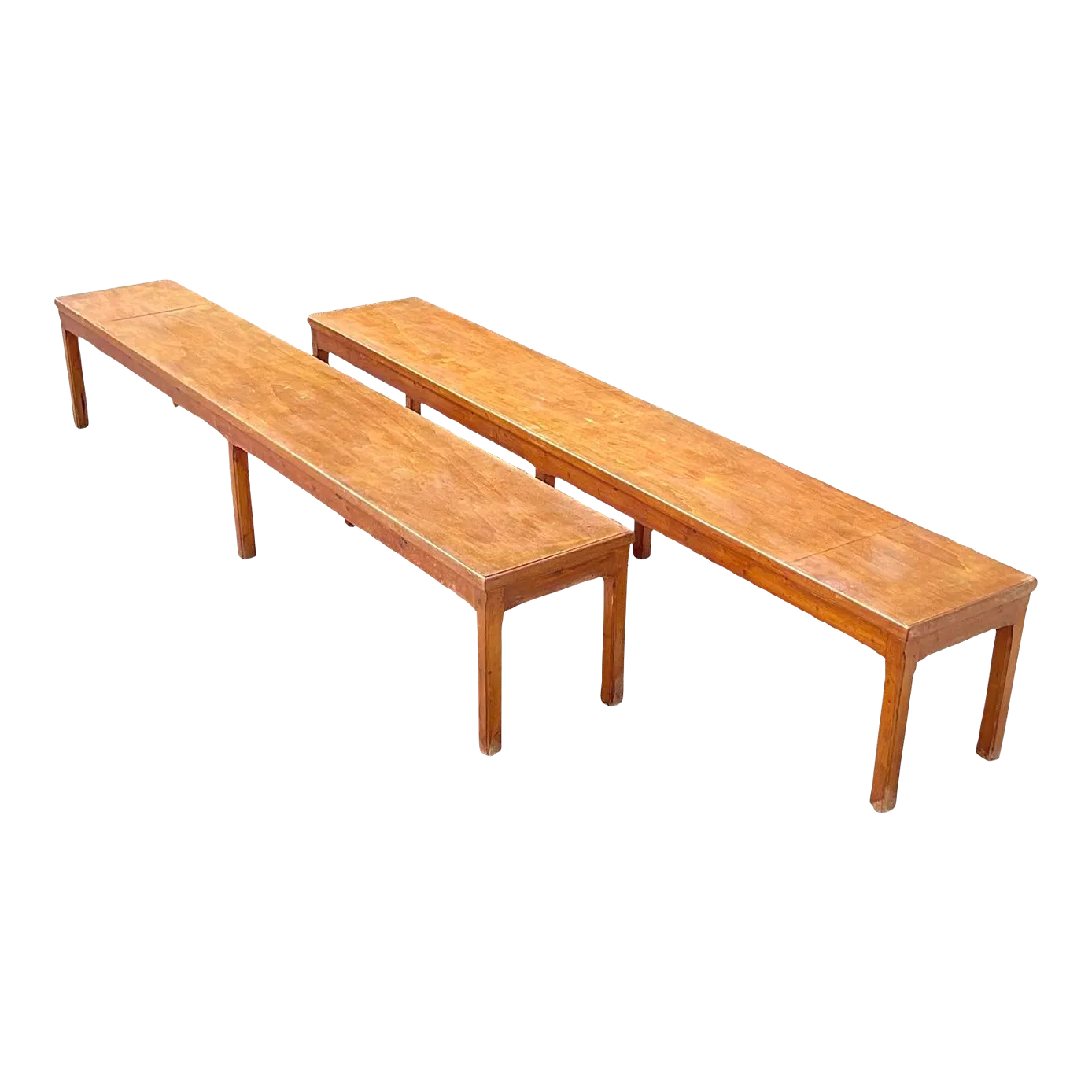 Vintage Parsons Style Monumental Wooden Bench - Pair - Detail view