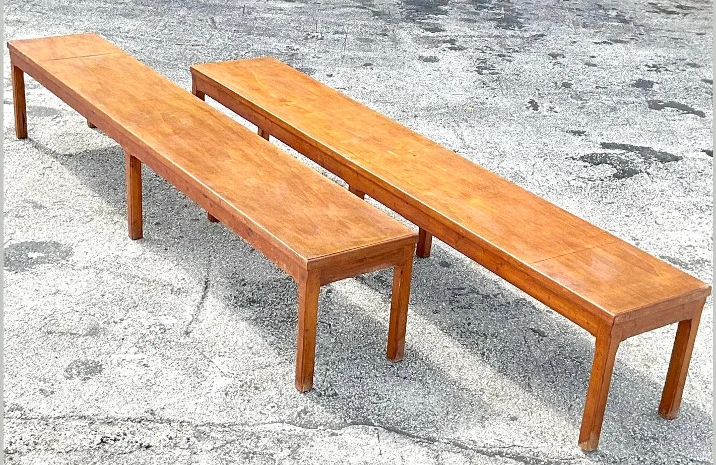 Vintage Parsons Style Monumental Wooden Bench - Pair - Back view