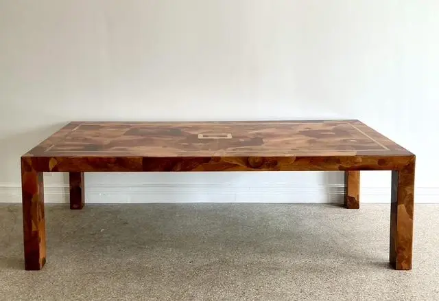 Vintage Patchwork Olive Burl Wood Extendable Dining Table - Detail view