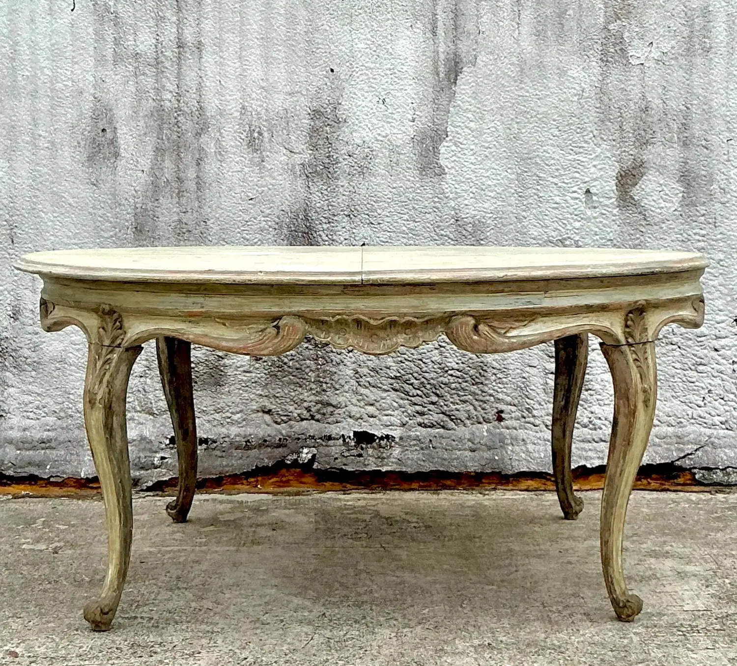 Vintage Patinated Baroque Dining Table - Side view