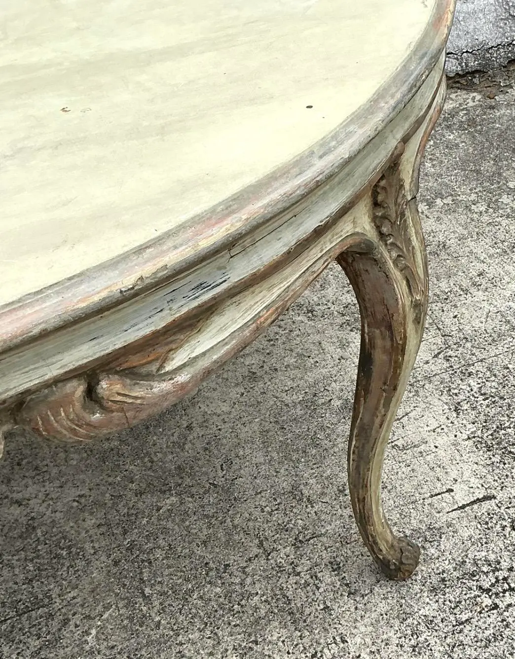 Vintage Patinated Baroque Dining Table - Top view