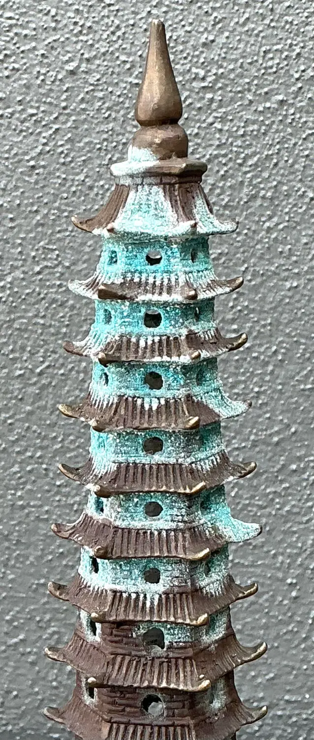 Vintage Patinated Brass Pagoda - Back view