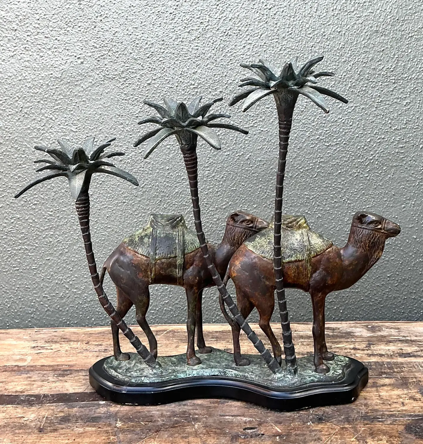 Vintage Patinated Bronze Camel Candleholder - Detail view