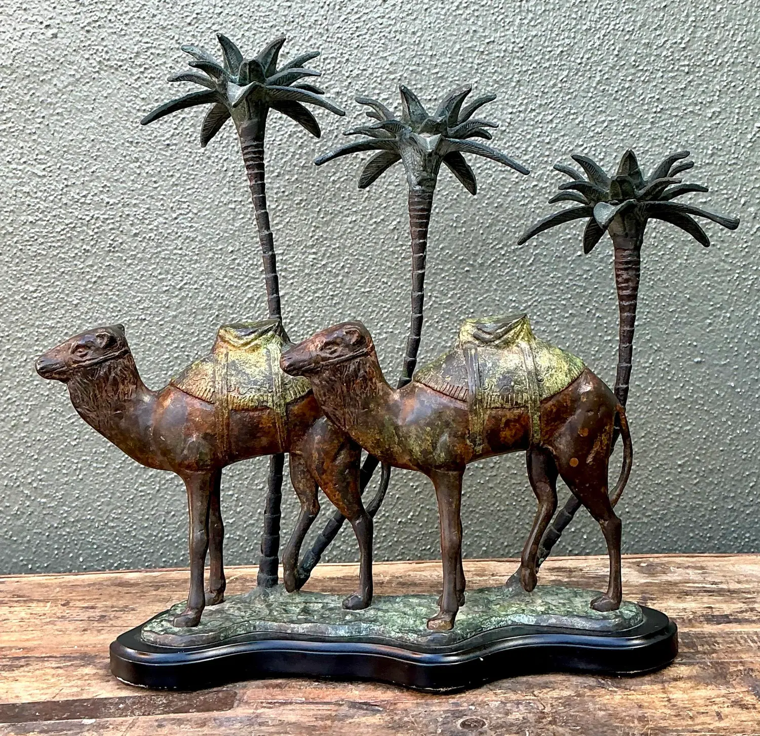 Vintage Patinated Bronze Camel Candleholder - Back view
